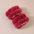 Plush rose red faux fur wristbands with soft inner lining for face washing - Strawberry Bear Color - 2-piece Wrist Set (3 Threads)