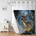 Waterdicht dubbellaags douchegordijn voor de badkamer met cartoon bos hert dierenprint - Enkel Douchegordijn / Bos Hert