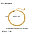 Flat lay of a 4mm gold-plated stainless steel snake chain bracelet with length specs - 4mm Wide Simple Snake Bangle (DYB168-4mm)