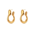 Polished gold hollow irregular hoop earrings with abstract organic liquid metal design - Gold