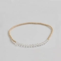 Detailed top view of a delicate amethyst beaded bracelet with polished golden metal accents - White Crystal