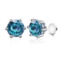 Classic S925 silver six-prong stud earrings with 1 carat blue-green moissanite stones - Azure Blue 100-Cut (Magnetic)