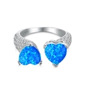 S925 Sterling Silber Ring mit blauen Herz-Opalen und Pavé-Zirkonia, verstellbare Form - Einstellbar Offen / Blau