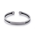 Minimalist silver and black steel wire cable twisted open bangle with metal nameplate - Mixed Color (KB146616-KLHQ)