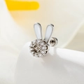 Silver rabbit earring with clear zircon inlay and white enamel finish detail - White Rabbit Style (A502-2#) / White