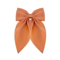 Handmade orange satin bow hair clip with elegant long ribbons for daily wear - Orange
