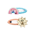 Cute set of two hair clips with glittery rainbow and smiling sun shapes for girls - Rainbow (MC005) / One Pair