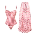 Polka dot strapless swimsuit with matching tiered maxi skirt in red and white - S / Pink Polka Dot One-Piece Skirt Set