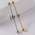16G stainless steel industrial barbell with 7mm sparkling zircon flower design in silver - NO 14 Cat Paw Gem