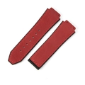 Red suede leather watch strap with stitching and black rubber lining for Hublot - 19x26mm / Suede Style (No Buckle) / Red