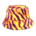 Detailansicht des Fischerhuts aus gelbem, orangem und violettem Plüsch mit Zebramuster - M (56-58cm) / Gelb Lila Zebramuster (2#)