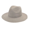 Detailed top view of light beige straw fedora hat featuring tight spiral woven texture - Light Gray