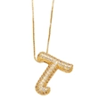 Collier élégant avec pendentif lettre T doré serti de zircons cubiques brillants - Lettre T