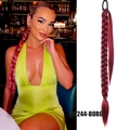 Detail of burgundy long braided ponytail extension SW244-BURG with secure hair tie - Burgundy (BUG#)