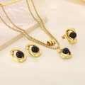 Detailed set of gold stainless steel necklace, earrings and ring with black pearls - Geometric Black Bead Jewelry Collection (KS220659-LX)