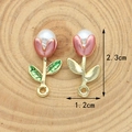 Pink tulip flower pendant with pearl bud and green leaf measuring 2.3cm by 1.2cm - Light Red Tulip