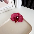 French retro style deep pink phalaenopsis orchid hair clip with a center pearl detail - Coral Pink