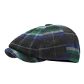 Vintage wool blend plaid newsboy cap in gray and green stripes for autumn and winter - Adjustable / Green