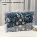 Set di 80 palline di Natale blu notte e argento in dimensioni varie da 3 a 8cm per albero - Custodia da Trasporto Blu Foglia Set da 80