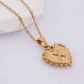 Golden heart pendant necklace with embossed letter X and textured finish on link chain - X (With Chain)