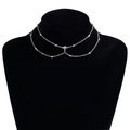 Elegante cadena de cuerpo plateada de capas con cuentas y colgante de diamante brillante - ZW2710 Collar Color Acero
