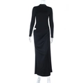 Elegant black mock neck long sleeve maxi dress with sexy side waist cutout detail - S / Black