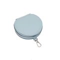 Light blue lychee texture mini coin purse with silver zipper and clip attachment - Mini Round Purse / Blue