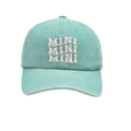 Mint green vintage baseball cap with white three-row MINI embroidery text for women - MINI Style / Lake Blue