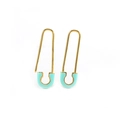 Macro detail of S925 sterling silver safety pin earrings with turquoise enamel coating - Blue