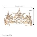 Goldene Brautkrone mit funkelnden Kristallsternen, Durchmesser 14cm und Höhe 8cm - Gold