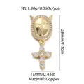 Religious copper pendant with zirconia accents and cross detail in gold finish - Vintage Figure Religious Pendant