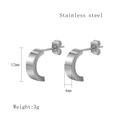 Minimalist silver stainless steel C-shaped stud earrings in 12mm size for women - 12mmx4mm / Silver