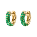 Luxury gold hoop earrings with double-row emerald green zircons on white background - Gold Base-Green Zircon