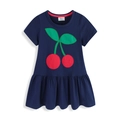 Abito da principessa in maglia blu scuro per bambina con ricamo a ciliegia rossa - 2T (Altezza Suggerita 80-90cm) / Stile Ciliegia Blu Navy