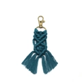 Handmade dark teal braided cotton rope keychain featuring a durable brass hook clasp - 2.5*13cm / Dark Blue