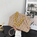 Chic beige quilted shell bag with gold chain handle and detachable strap - Khaki