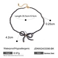 Waterproof stainless steel beaded necklace with black bow tie design in golden finish - Beaded Bowknot Necklace (JDNW2403096-BK) / 35.5cm+5.5cm / Black