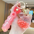 Pink bubble tea bear keychain with red letter tiles in a drift bottle and fairy tales charm - Letter Bead Perfume Bottle - Red