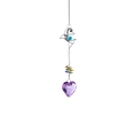 Garden wind chime featuring a silver metal dolphin and a faceted purple heart crystal - Dolphin / Crystal Purple