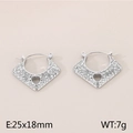 Boucles d'oreilles cœur évidé en argent avec strass blancs et forme de losange rétro - Style D Rectangle Creux Coeur (KE113814-KFC)