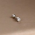 Silver stainless steel ear stud featuring a round cubic zirconia with beaded edge - Silver White Zirconia (Milgrain Round Stone)