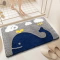 Absorbent rectangle bath mat with blue cartoon whale pattern on a soft grey surface - 40*60cm / Happy Whale