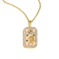 18K gold plated rectangular pendant necklace with pink enamel and sparkling crystals - Leo / Gold