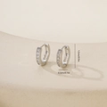Detailed size view of silver zircon hoop earrings with 1.2cm diameter measurement - Row Rhinestone Round Ear Buckle (E071307bkb) / One Pair / White Gold