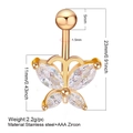 Detailed size specifications for gold butterfly belly ring with AAA Zircon and stainless steel - Gold Butterfly-JE0034