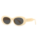 Retro oval sunglasses with cream frames, grey lenses and silver rivet accents - C5 Cream/Dark Gray