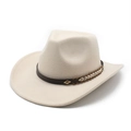 Detail of beige felt cowboy hat featuring brown leather band with gold diamond studs - M (56-58cm) / Beige