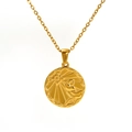 Collana zodiaco dorata con ciondolo rotondo vintage inciso con sole e ritratto - Cancro