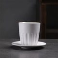 Japanese style white ceramic coffee cup with vertical stripes and rustic textured finish - 265-b Rhyme Coffee Cup + Saucer (white) 220ml / Universal