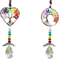 Tree of Life crystal suncatchers with heart and round designs for home and holiday decor - Bronze Slant Tree / Round / Bronze/Multicolor